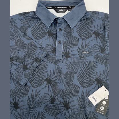$110 Palm Golf Co. Men's Overlook Print Stretch Golf Polo Shirt- Navy- Medium