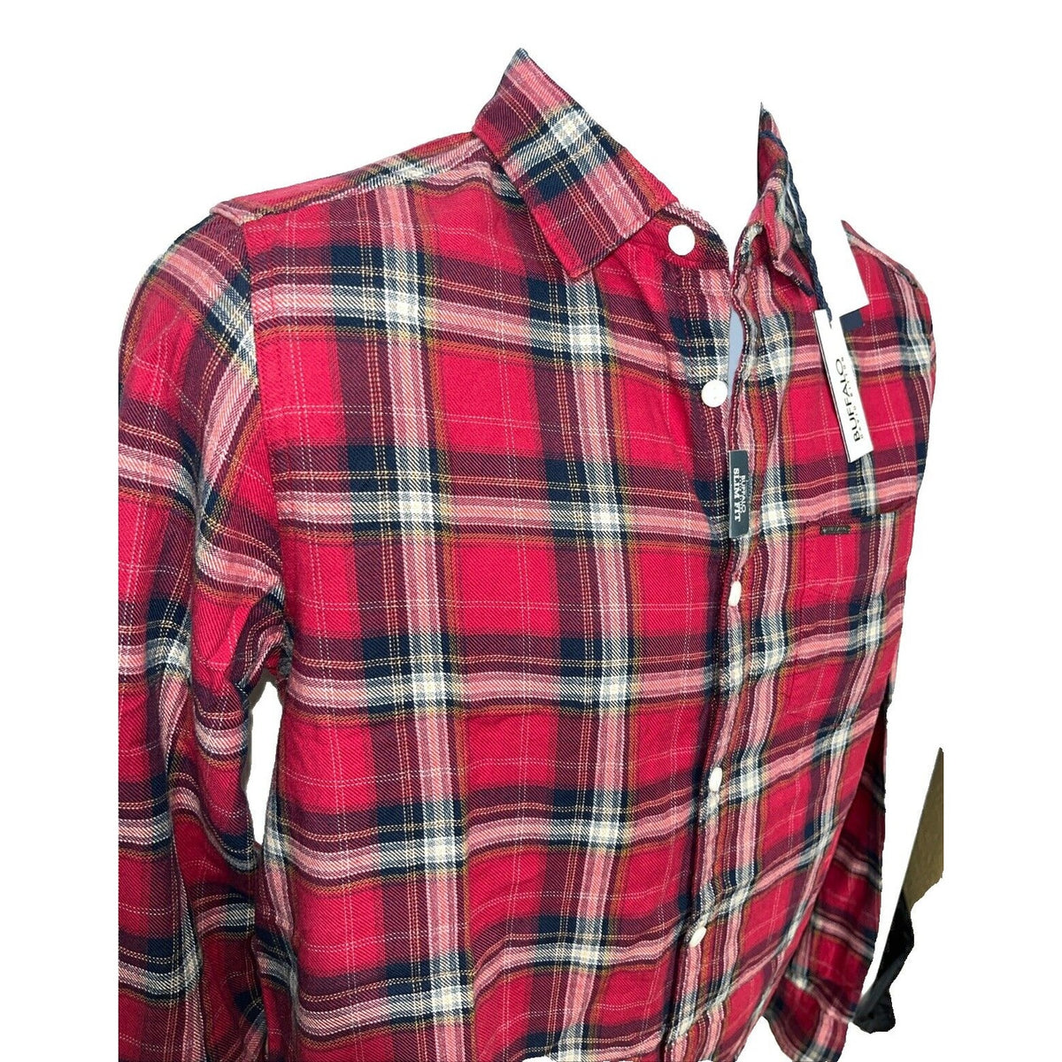 $79 Buffalo David Bitton Men’s Satwil Plaid Long Sleeve Shirt- Cranberry-Small