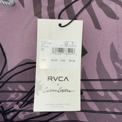$66 Rvca Men’s CURREN Special Edition Floral Striped Swim Trunks-Lavender-30”W