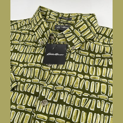 Eddie Bauer Men's Baja Print Camping Short Sleeve Shirt-Olive Green-Medium-New