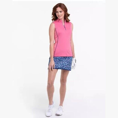 EP New York Women's Sleeveless Zip Mock Golf Shirt- Rouge- XLarge- MSRP $80