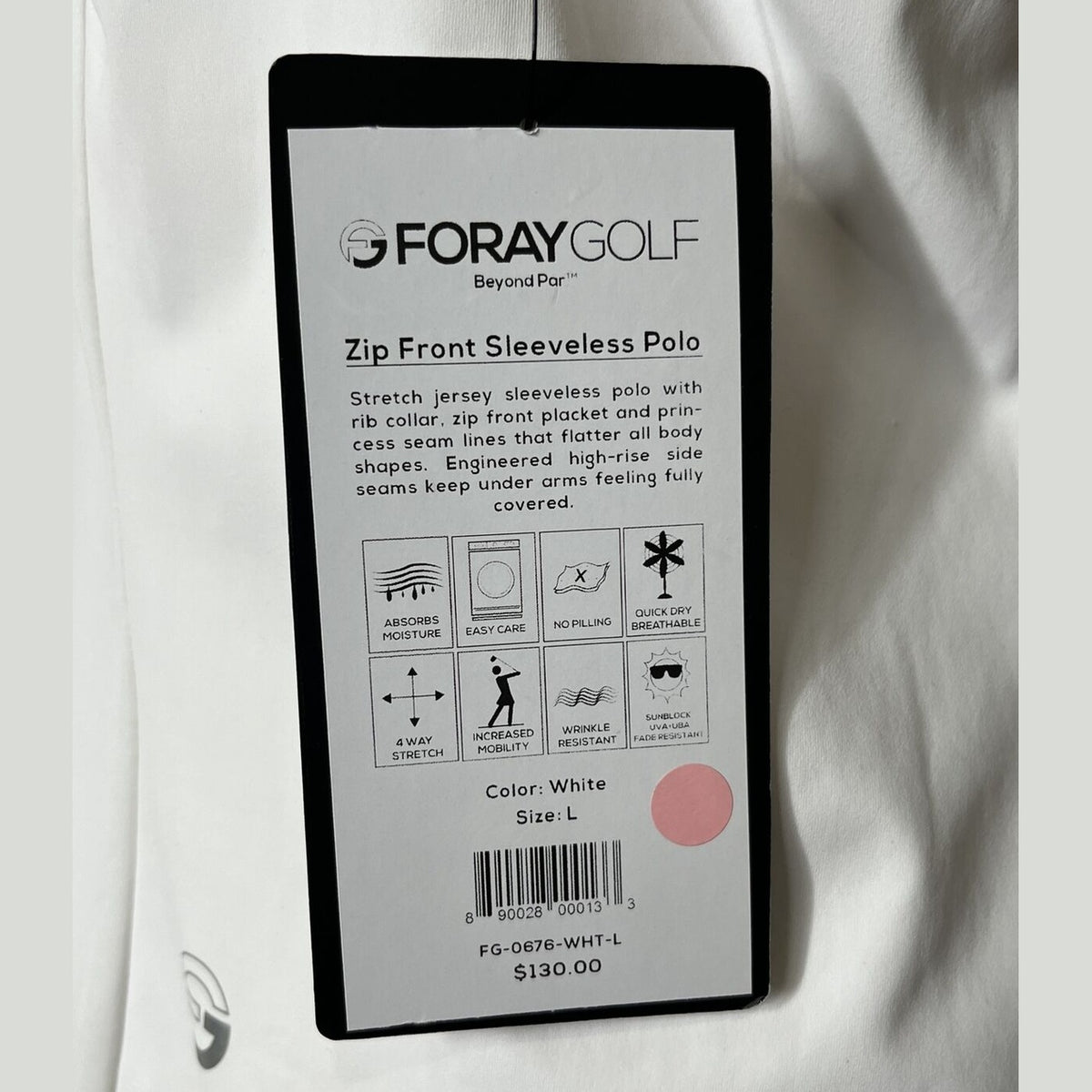 Foray Golf Women’s Zip front sleeveless Polo Shirt-White- Large -NEW Tag $130