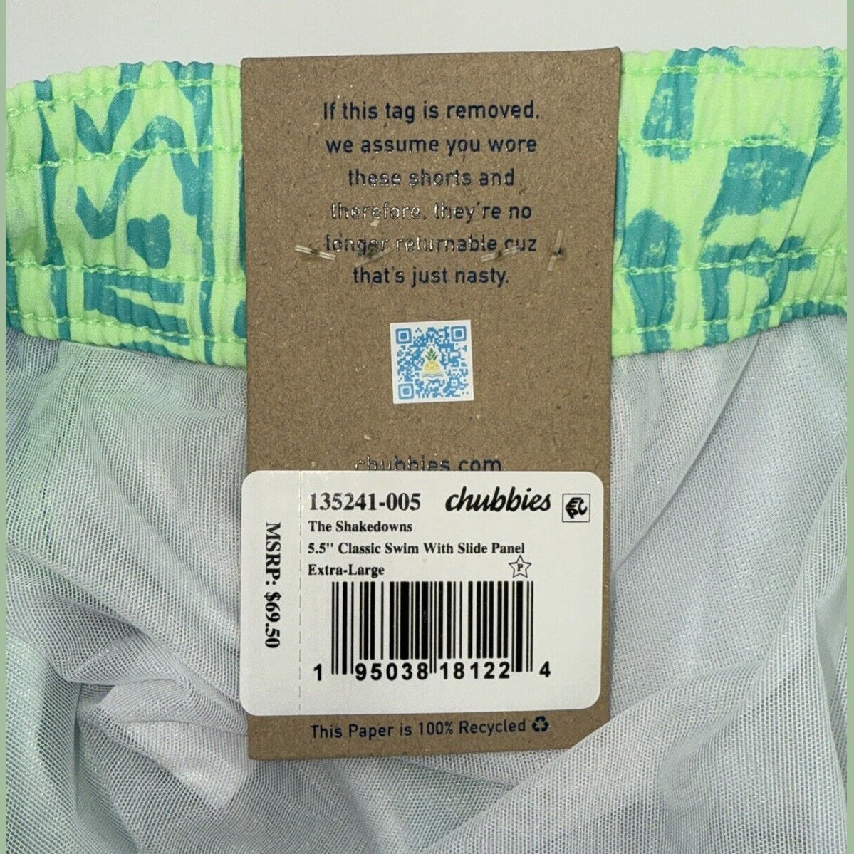 $70 Chubbies The Shakedowns 5.5" Inseam Swim Trunks-Green Blue -XLarge -New Tag