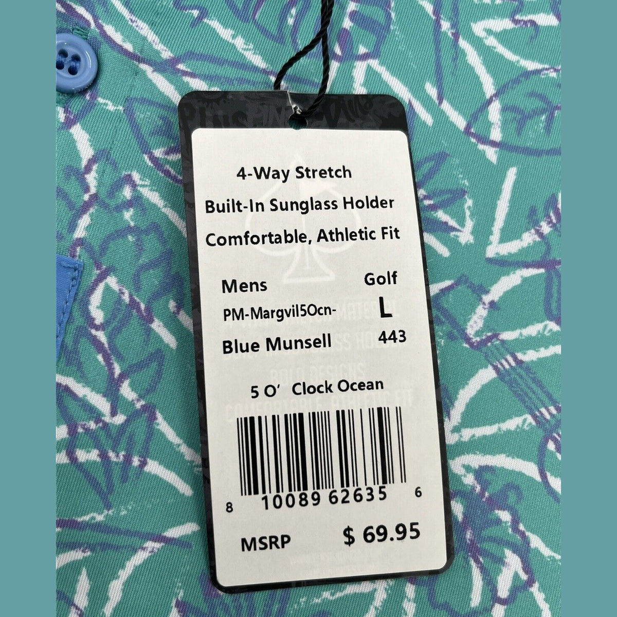 $70 Pins & Aces Men’s PM Magvil Performance Stretch Polo-Munsell-Large -New