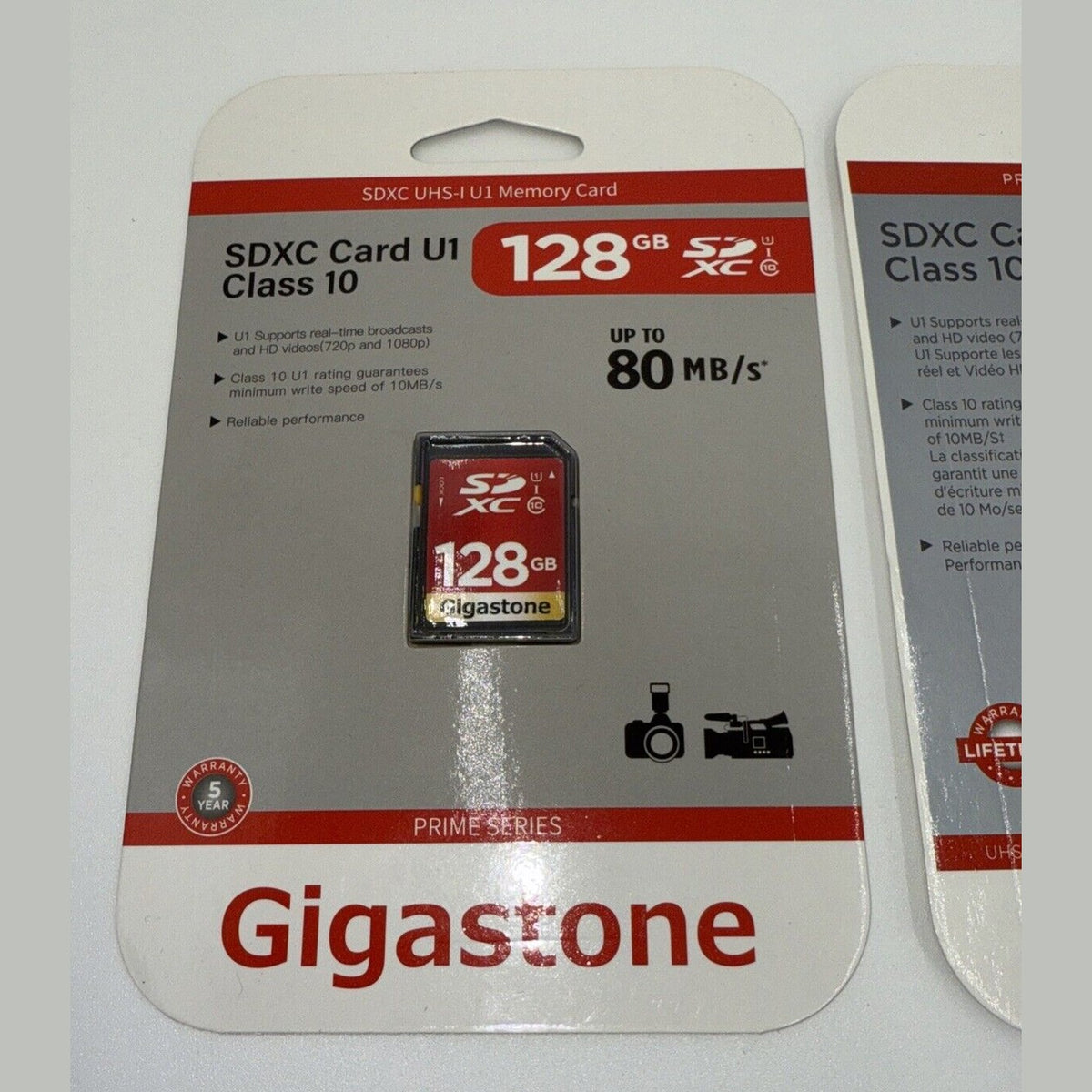 Lot Of 2 X Gigastone 128GB SD Card Class 10 SDXC Memory Card High Speed Video