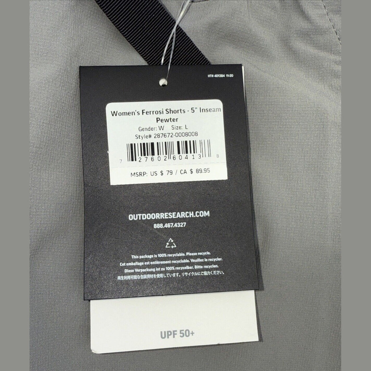 $79 Outdoor Research Women’s Ferrosi 5-inch Shorts- Pewter - Size: Large -New