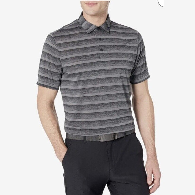 Adidas Men’s Two-Color Stripe Golf Polo Shirt- Black/ Gray - Large
