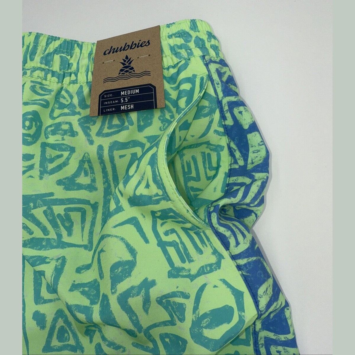 $70 Chubbies The Shakedowns 5.5" Inseam Swim Trunks-Green Blue -Medium-New Tag
