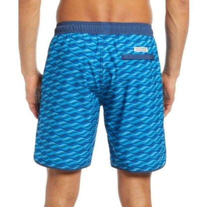 $68 Fair Harbor Men’s Mastos Anchor Swim Trunks Lined Shorts-Blue Wave-Small-New