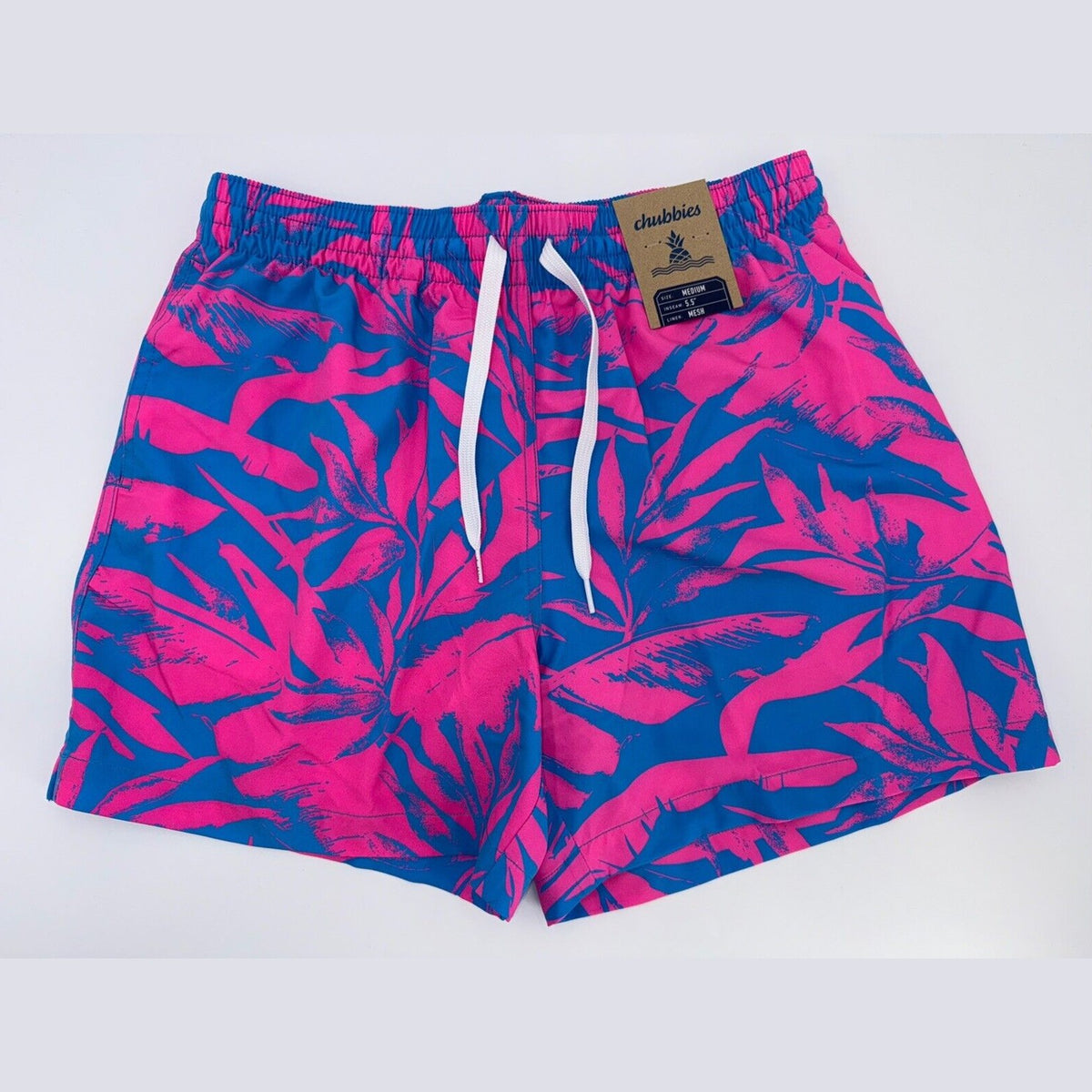 $70 Chubbies The Palm Springers 5.5" Inseam Swim Trunks-Pink/Blue-Medium-New Tag