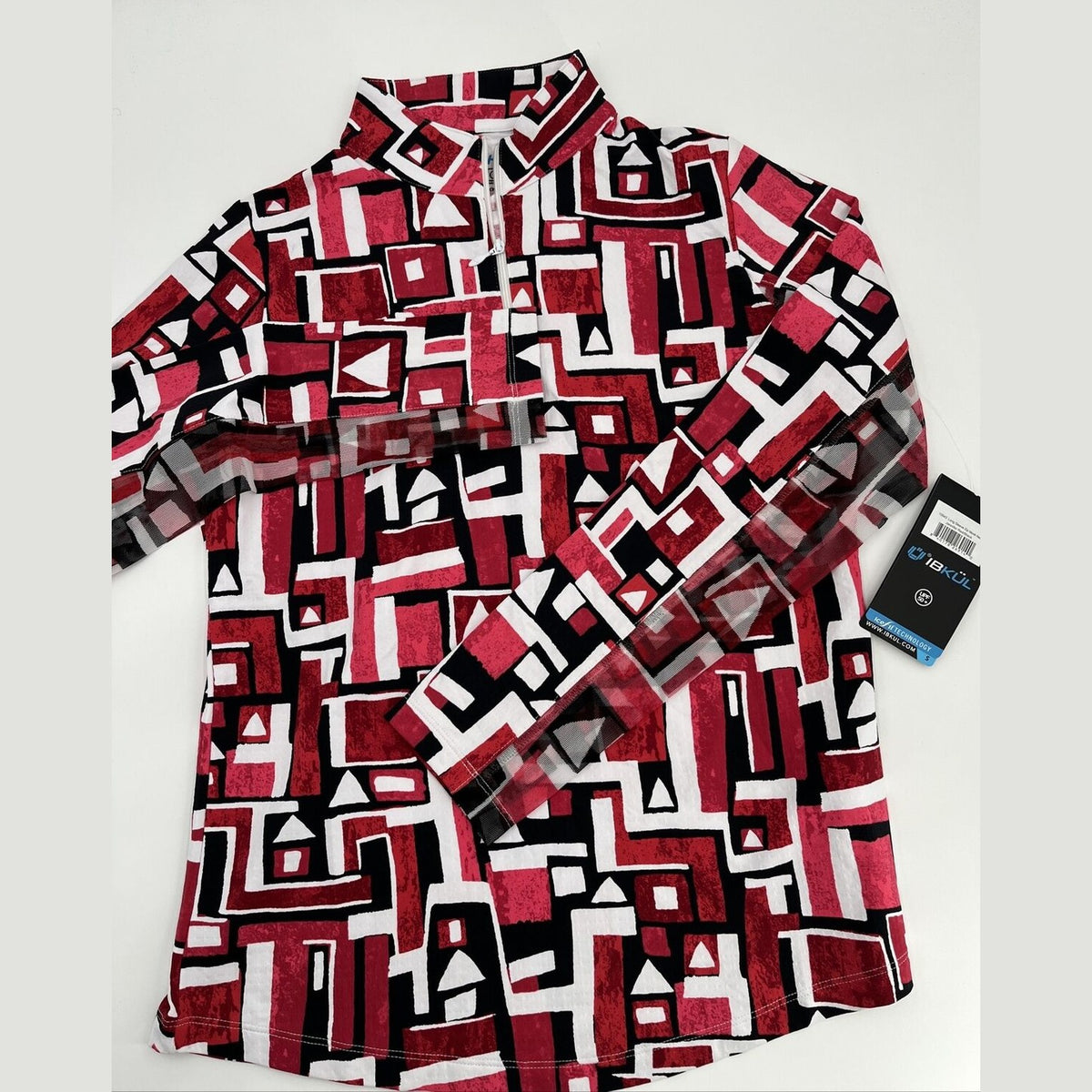 $100 Ibkul Women’s Long Sleeve Zip Mock Neck Top-Jennifer Red -Small -New