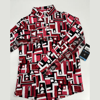 $100 Ibkul Women’s Long Sleeve Zip Mock Neck Top-Jennifer Red -Small -New