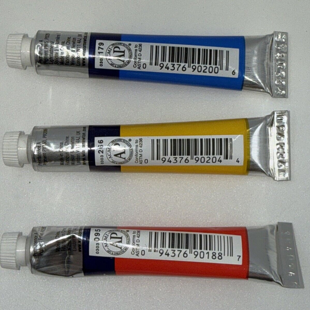 Combo Lot Of 3 Winsor & Newton Cotman Water Colours, 8ml, Red, Yellow, Blue