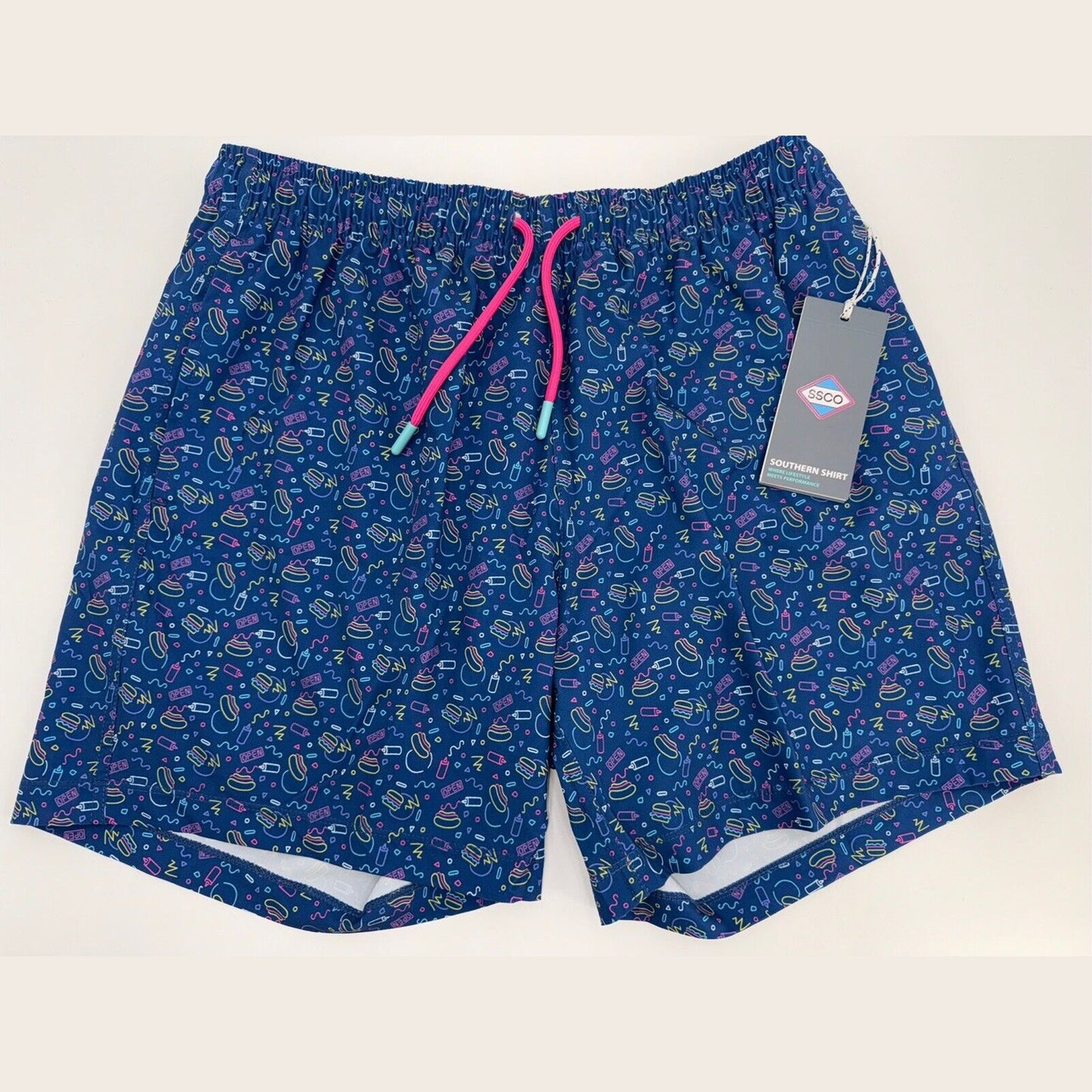 $68 SSCO Southern Shirt Co. Men’s Lined 5.5"  Swim Trunks-Open Late-Small-New