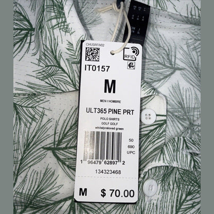 $70 Adidas Men’s ULT365 PINE Print Polo Shirt - White / Green-Medium - New Tags