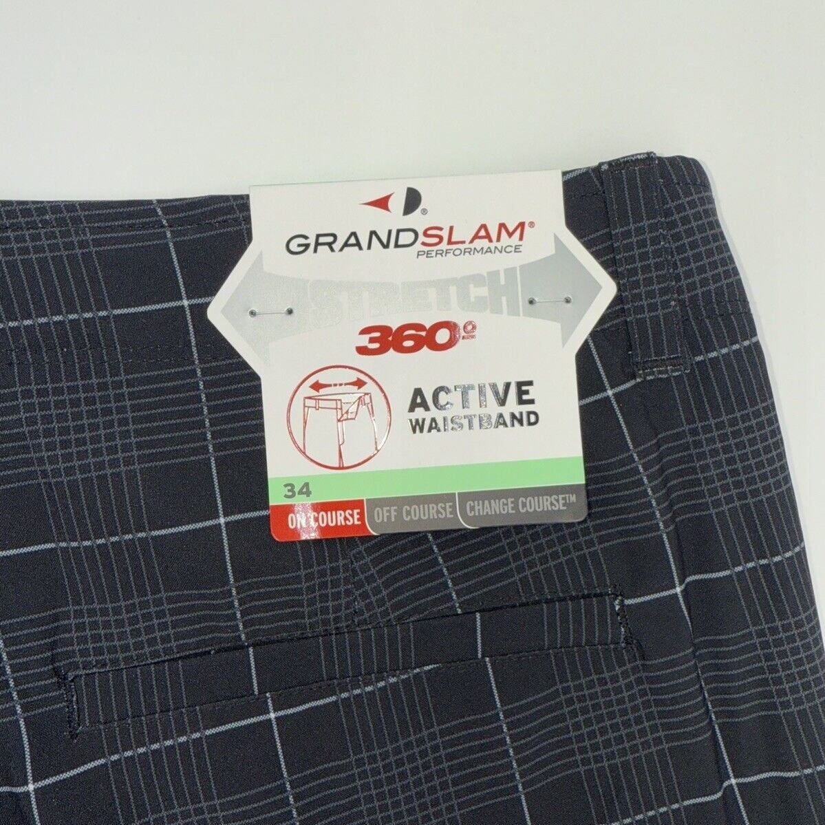 Grand Slam Men’s Performance 360 Stretch Plaid Golf Shorts -Black-Size 34 New