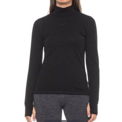 $95 Wicked Wool Women’s Merino Long Sleeve Mock Neck Pullover Top- Black- XLarge