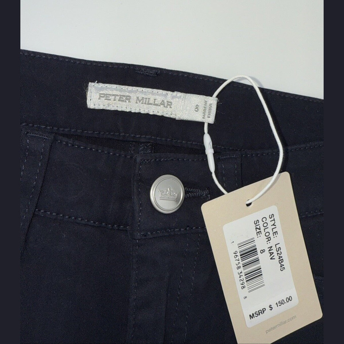 $150 Peter Millar Women's Karlie Stretch Sateen High Rise Pant-Navy-Size: 8-NEW