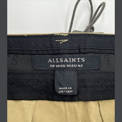$148 AllSaints Women’s Linen-Blend Deri Lyn Pleated-light Khaki-Size: 14-New Tag