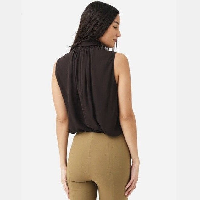 $378 Frame Women's Silk Sleeveless Bow Blouse Top Shirt- Black- Medium