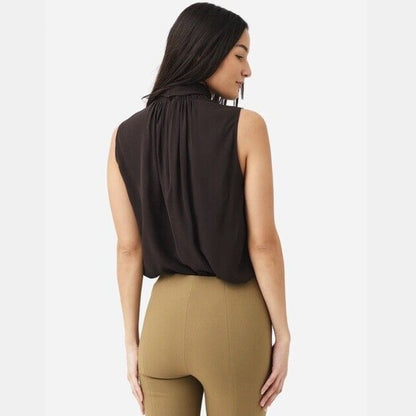 $378 Frame Women's Silk Sleeveless Bow Blouse Top Shirt- Black- Medium