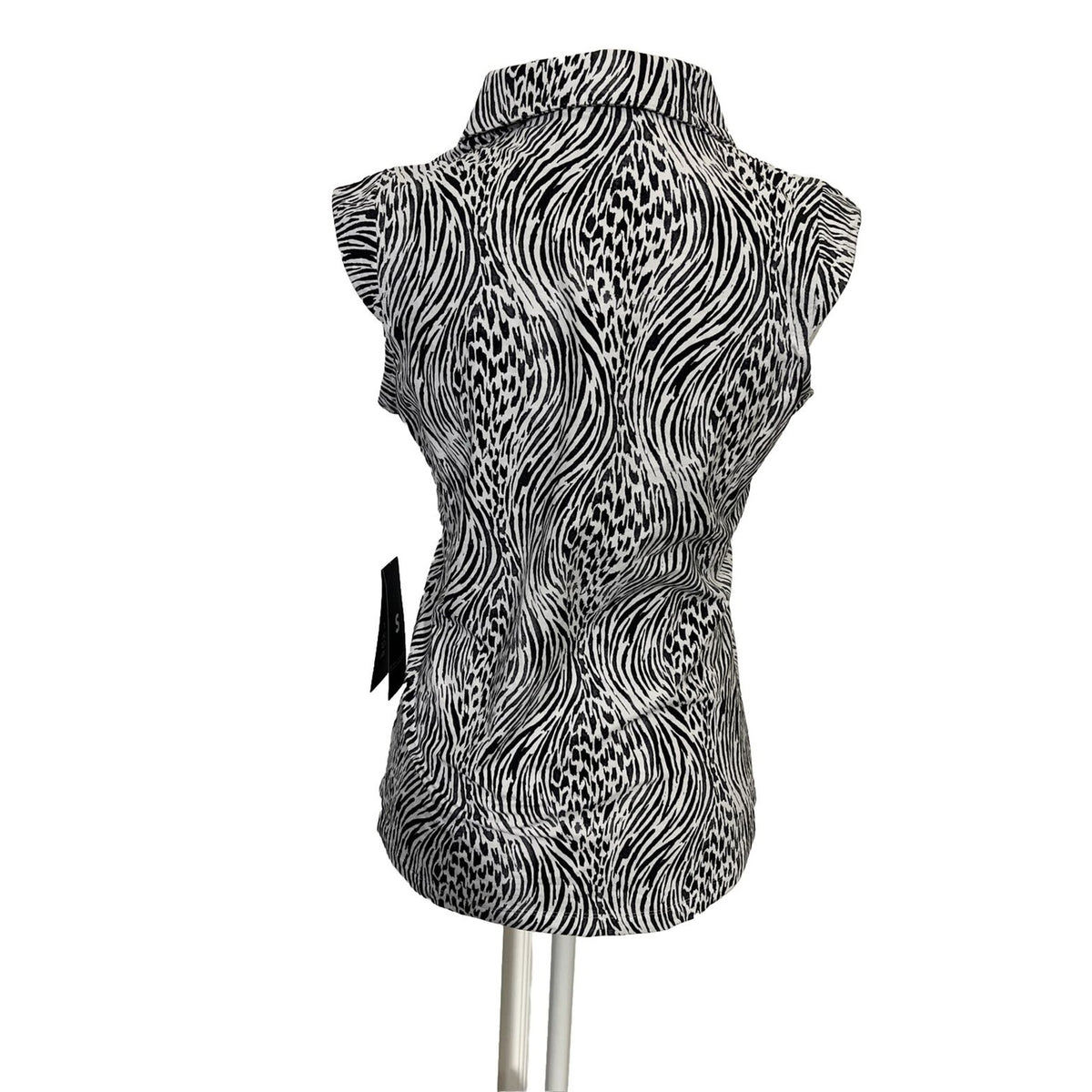 $89 IBKUL Women’s Sleeveless Zip Polo Top Shirt- Alena Black/White - Small -New