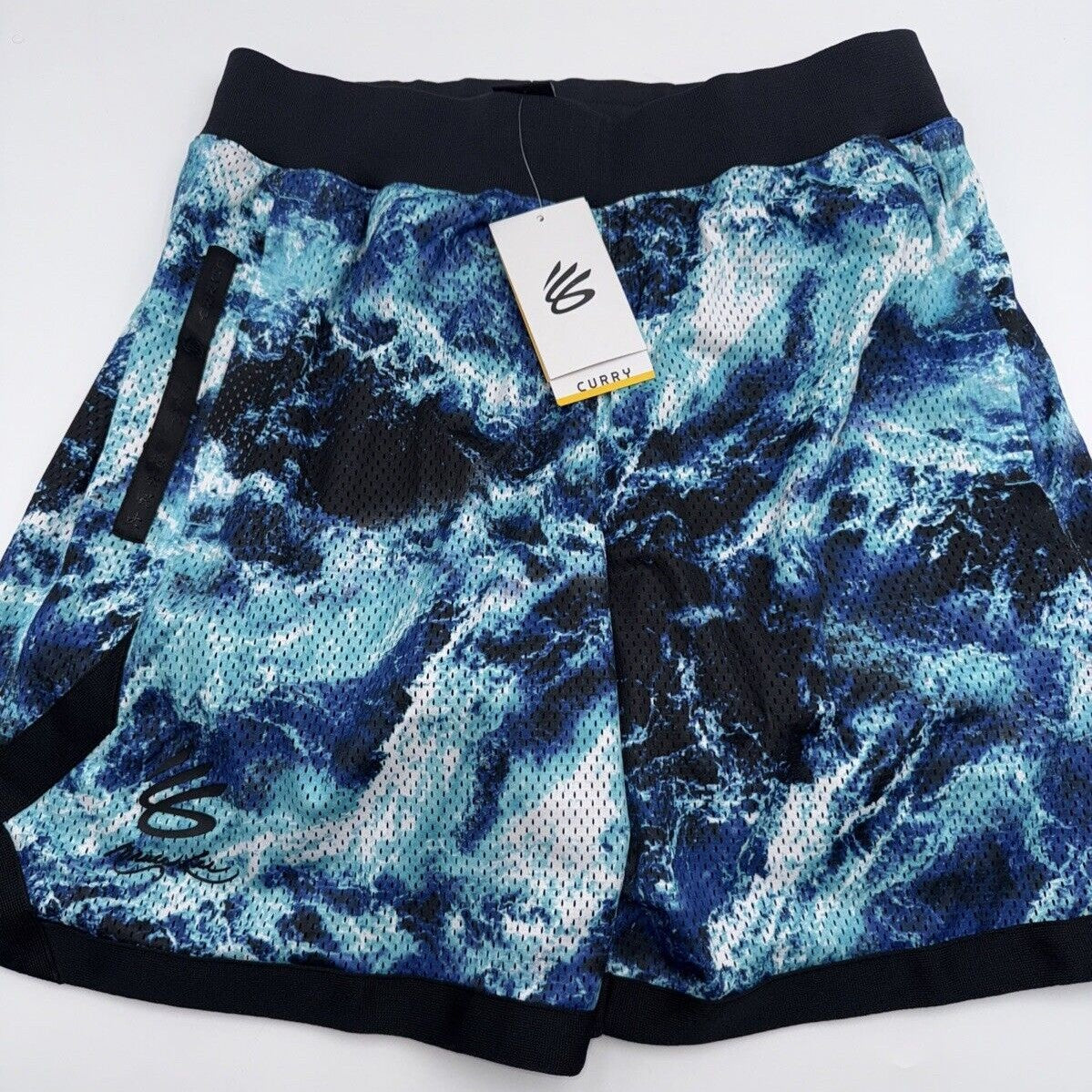 Under Armour Men’s Curry X Bruce Lee Be Water Mesh Basketball Shorts-Blue -Large