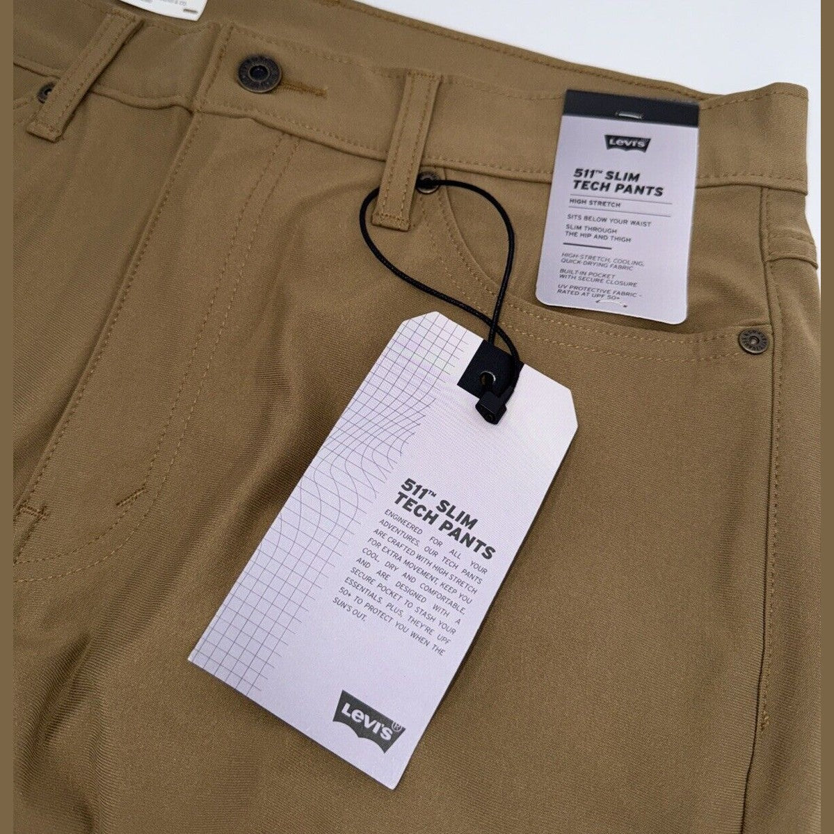 $70 Levi's Men's 511 Slim Tech Pants Stretch A92130010- Tan - 32W 30L - New Tag