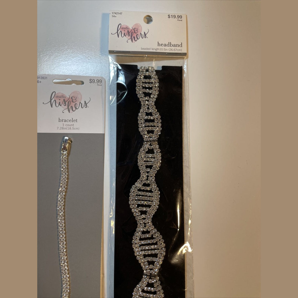 Combo Lot 3 PCs Studio His & Hers WEDDING Set: Hair Pins - Headband - Bracelet