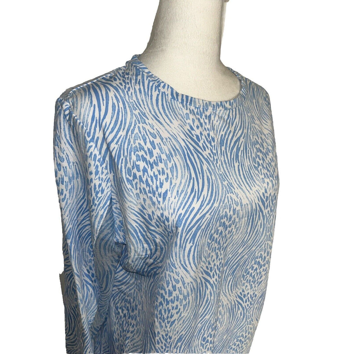 $100 Ibkul Women’s Long Sleeve Crew Neck Top-Alena Peri/White -XLarge-New