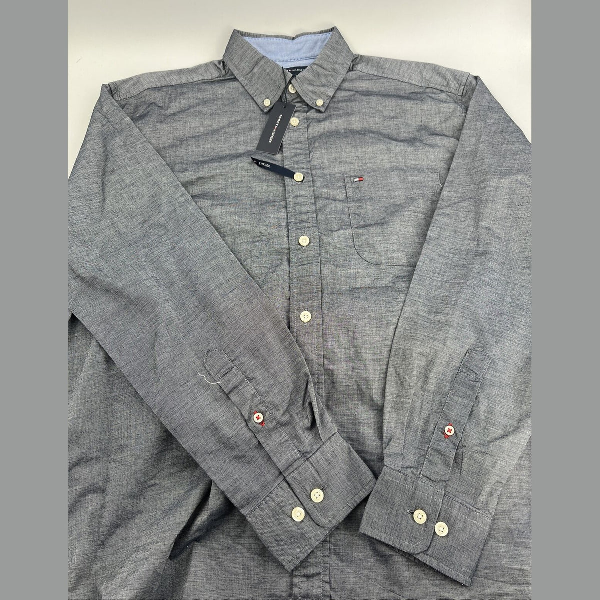 Tommy Hilfiger Men’s Capote Classic Fit Dress Shirt-Navy-Small- New Tags $75