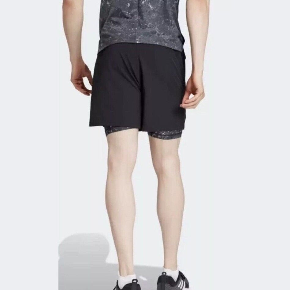 $75 Adidas Men’s 7 " WO POW 2IN1 Compression Shorts- Black/Black- Medium-New