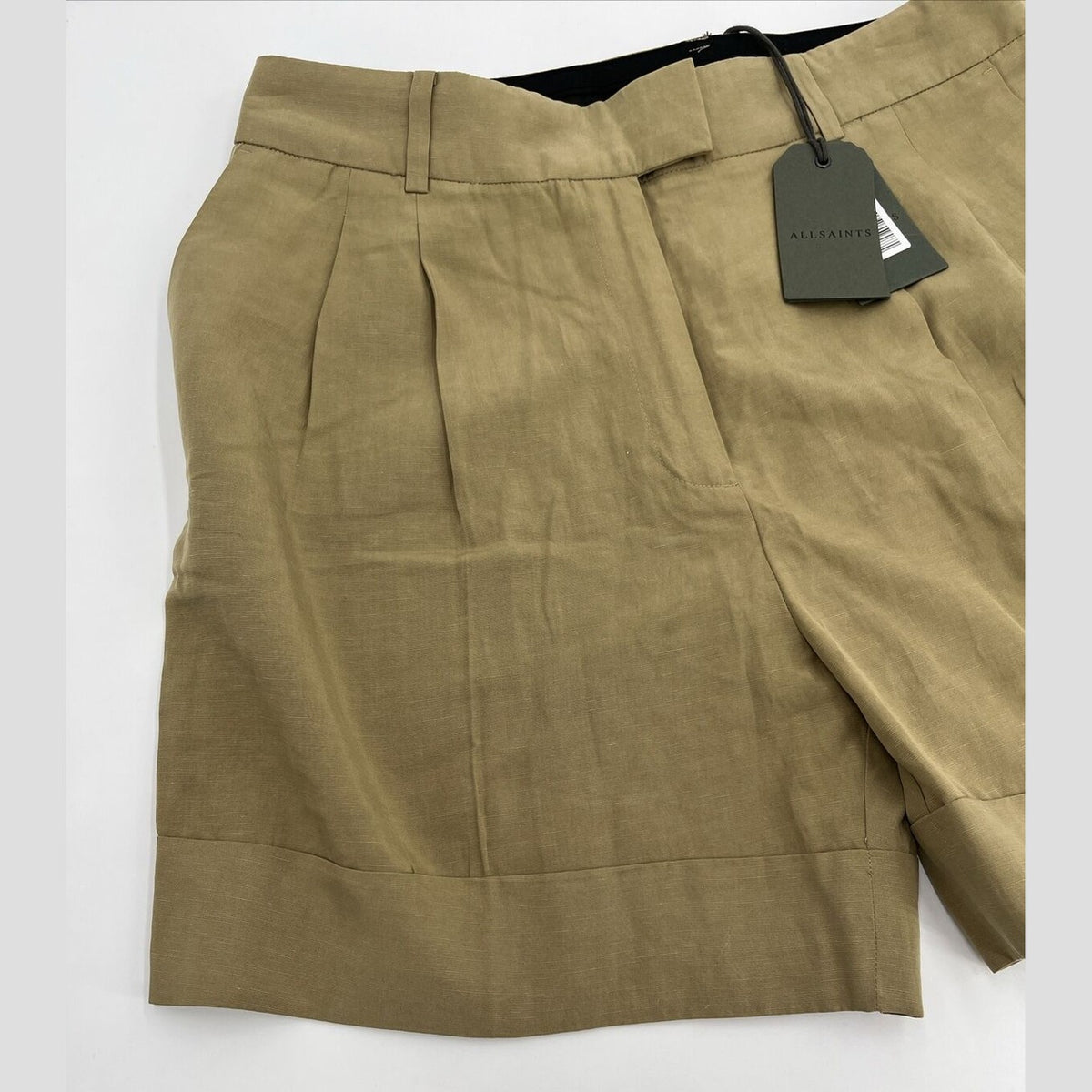 $148 AllSaints Women’s Linen-Blend Deri Lyn Pleated-light Khaki-Size: 14-New Tag