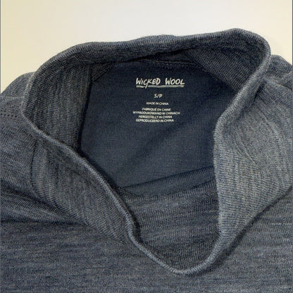 $95 Wicked Wool Women’s Merino Long Sleeve Mock Neck Pullover Top- Blue- Small