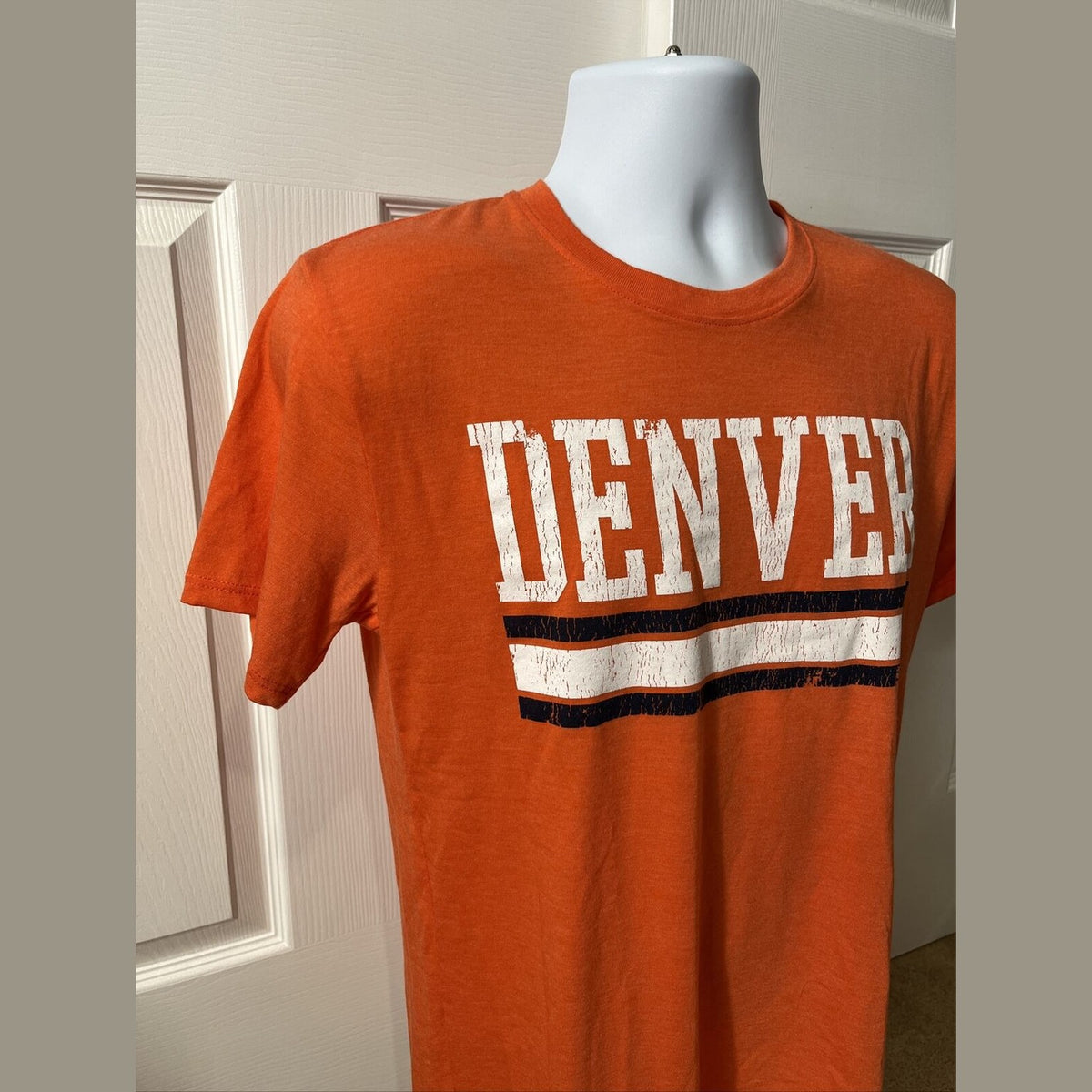 Where I’m From Men’s Denver Soft Cotton T Shirt-Orange/White/Navy-Small-New