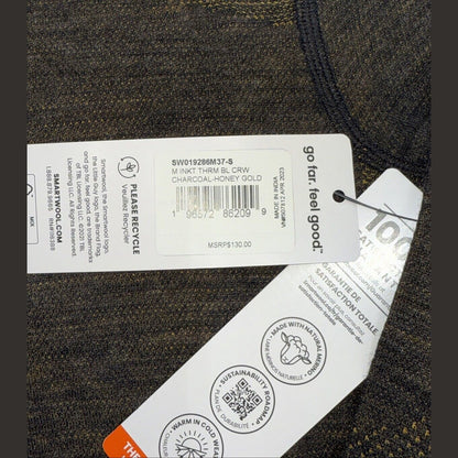 $130 Smartwool Men's Base Layer Intraknit Merino Crew-Charcoal Honey-Small-NEW