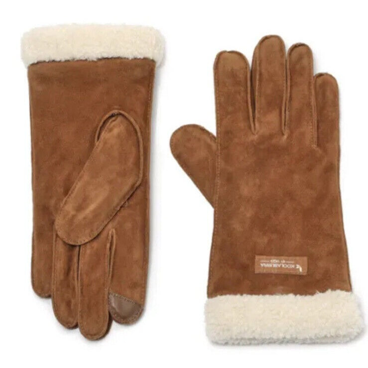 NWT KOOLABURRA BY UGG Sherpa Cuff SUEDE GLOVES Faux Fur Lining -Tan-Large- New