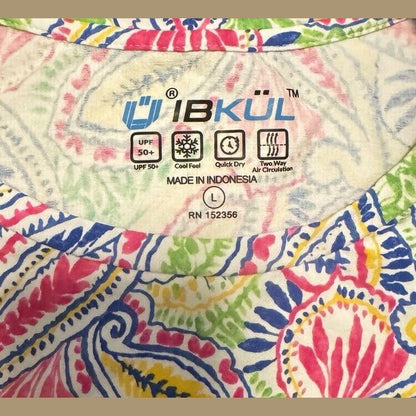 $100 Ibkul Women’s Long Sleeve Crew Neck Top-Massie Hot Pink Yellow- Large -New