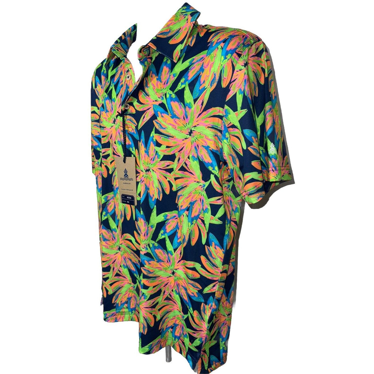 Chubbies Men's The Ocean Flower Performance Polo Shirt-Orange Multi-Medium-New