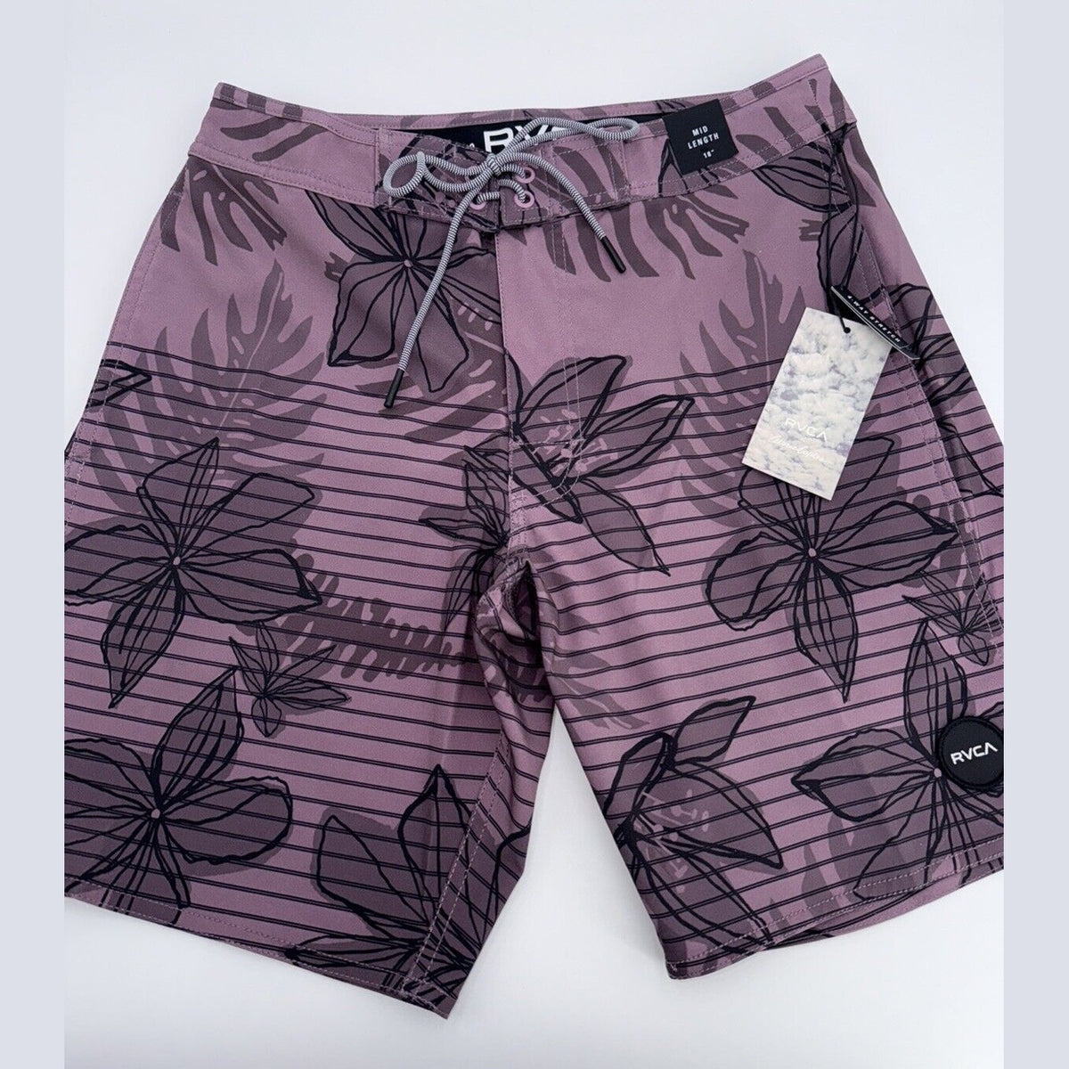 $66 Rvca Men’s CURREN Special Edition Floral Striped Swim Trunks-Lavender-29”W
