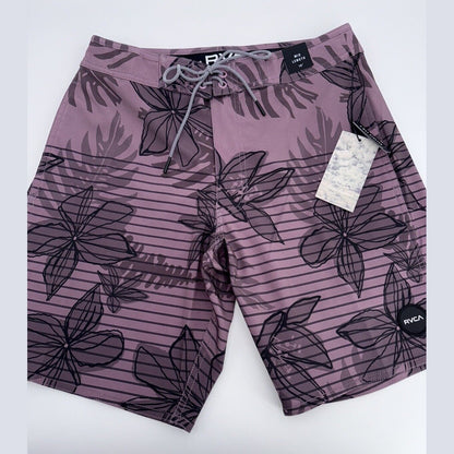 $66 Rvca Men’s CURREN Special Edition Floral Striped Swim Trunks-Lavender-29”W