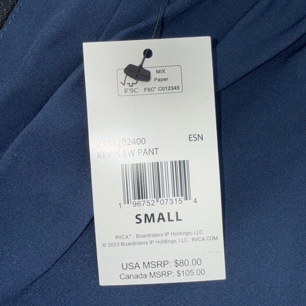 $80 RVCA Men’s Kevin EW Pants Jogger  Elastic Waist Stretch-Navy Blue-Small-NEW
