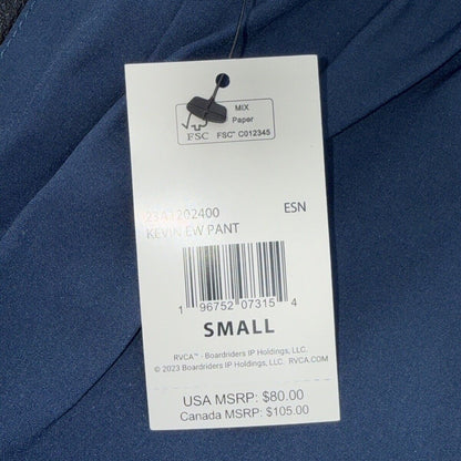 $80 RVCA Men’s Kevin EW Pants Jogger  Elastic Waist Stretch-Navy Blue-Small-NEW