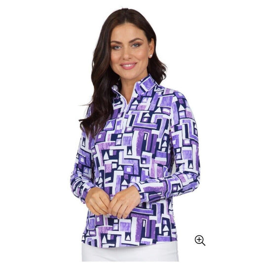 $100 Ibkul Women’s Long Sleeve Zip Mock Neck Top-Jennifer Plum -XSmall-New