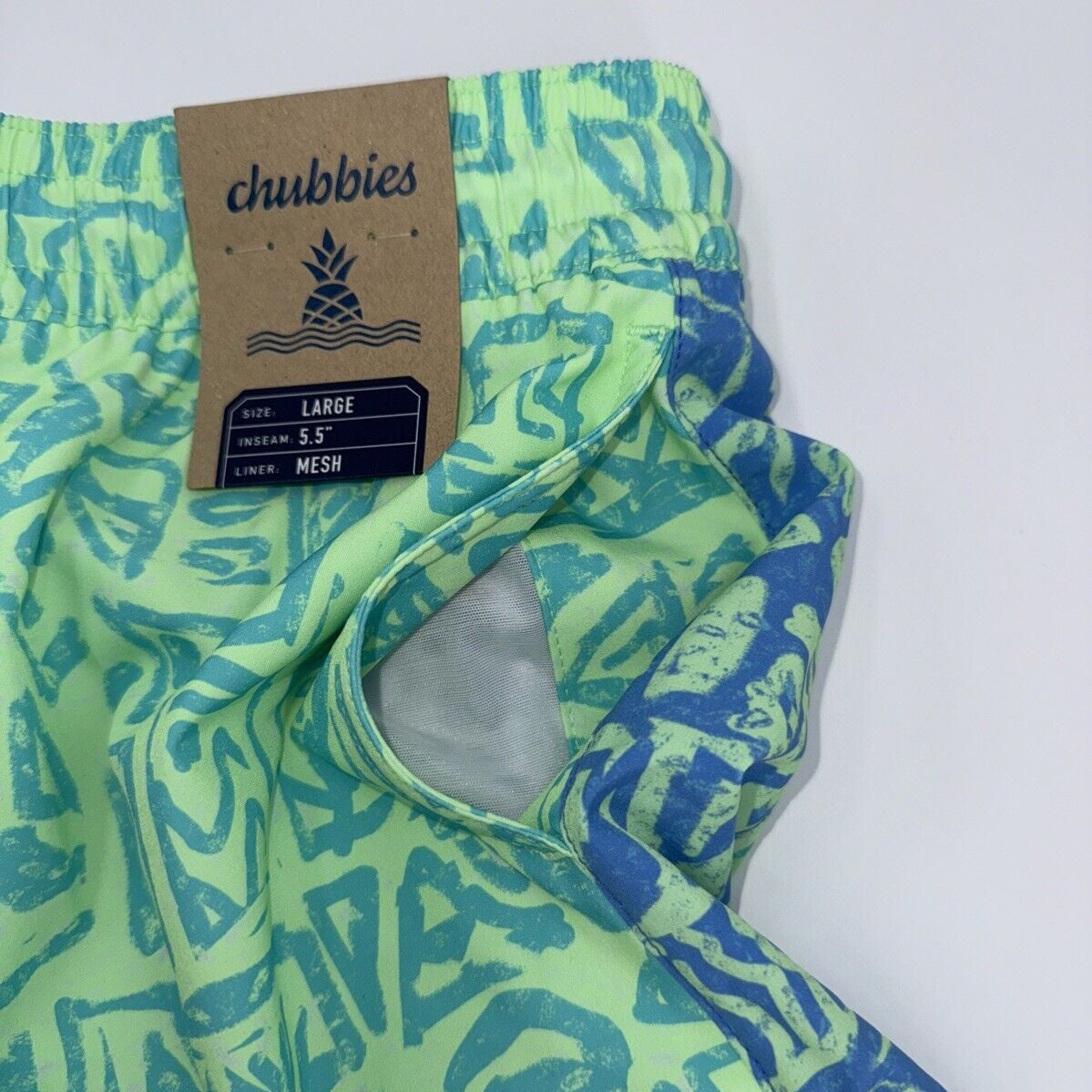 $70 Chubbies The Shakedowns 5.5" Inseam Swim Trunks-Green Blue -Large -New Tag
