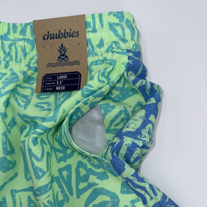 $70 Chubbies The Shakedowns 5.5" Inseam Swim Trunks-Green Blue -Large -New Tag