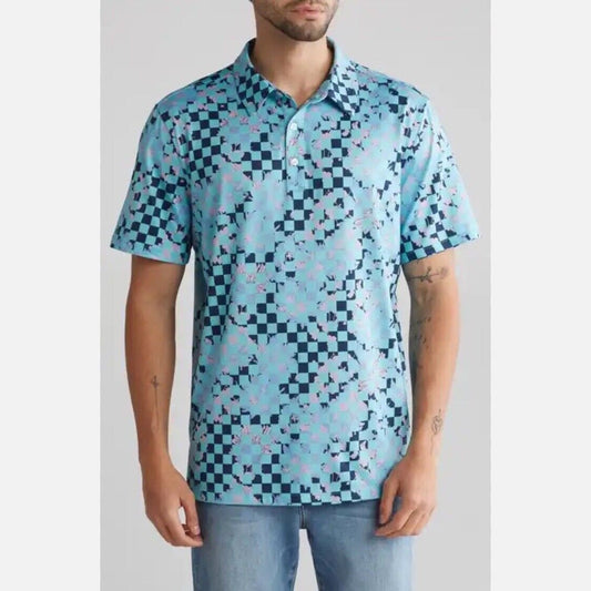 ABOUND By Nordstrom Men's Polo Golf Shirt-Blue Checkered-Small-New Tag