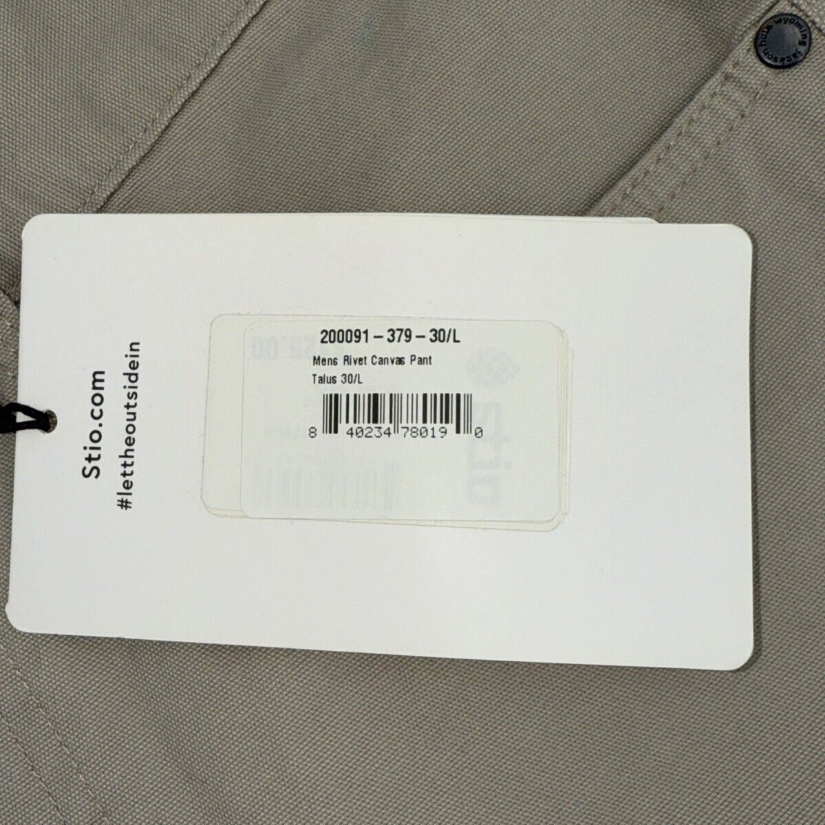 $100 Stio Men’s Organic Rivet Canvas Utility Pants- Talus - Size: 30L - New