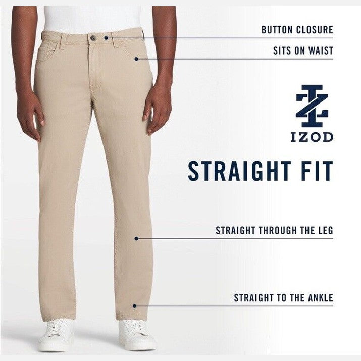IZOD Men’s Saltwater 5-Pocket Straight Leg Pants - Silver Birch - 34W 32L