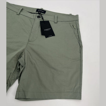 $139 Bugatchi Men’s Flat Front Bermuda Stretch Chino Shorts- Green-Size: 32W-New